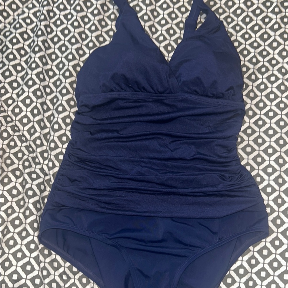 Jantzen Blue Ruched One-Piece Swimsuit